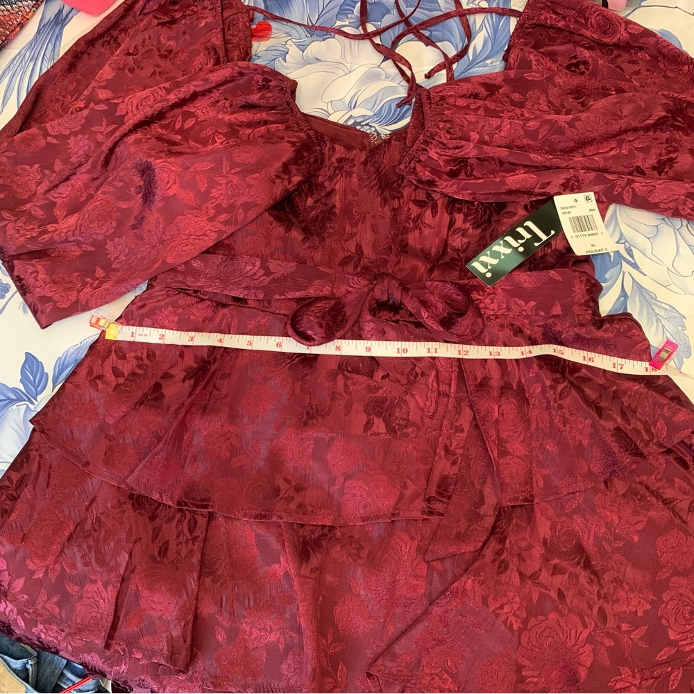 Chic Long Sleeve Burgundy Tiered Dress - Picture 13 of 16